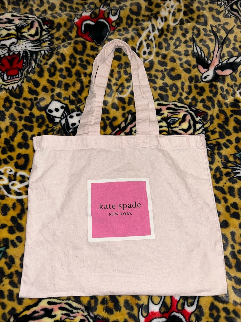 kate spade Pale Pink Canvas Tote with Bright Pink Logo Patch